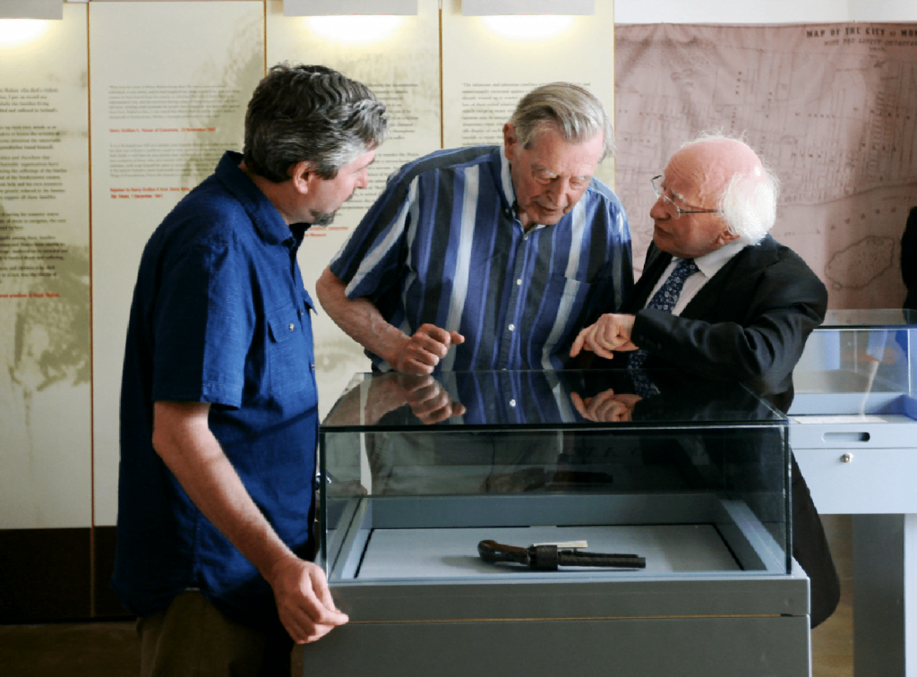 President of Ireland Michael D. Higgins views a number of the famine documents
