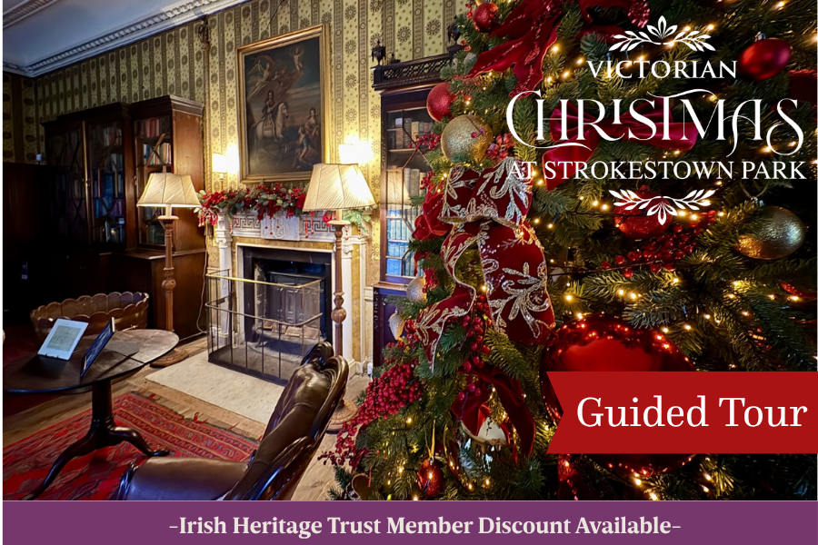 Image of Strokestown Park library decorated for Christmas.